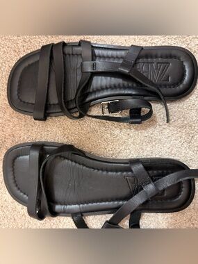 Zara Black Strappy Square-Toe Ankle Wrap Sandals